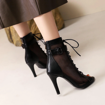 Mesh Peep-Toe Stiletto Hollow-Out Sandal Boots