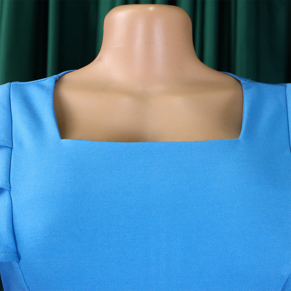 Square Neck Ruffled Short-Sleeve Bodycon Dress