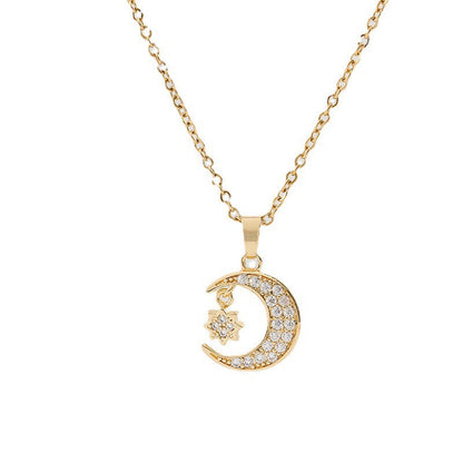 Full Rhinestone Moon and Star Mythology Necklace